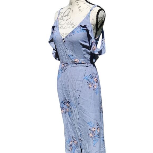 ASTR the label Womens Gwyn Floral Print Cold Shoulder Midi Dress Size Small Blue - Picture 5 of 11